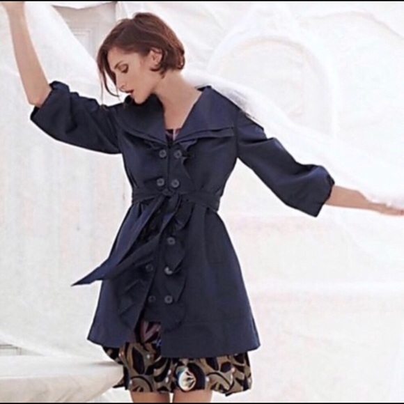 Anthropologie Jackets & Blazers - Anthropologie Idra Whimsy Navy Ruffle Trench Coat